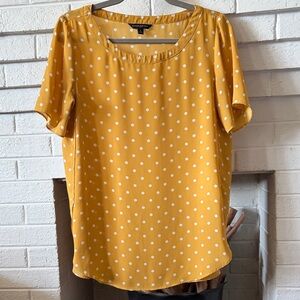 Banana Republic Factory Mustard Yellow Polka Dot Short Sleeve Blouse
